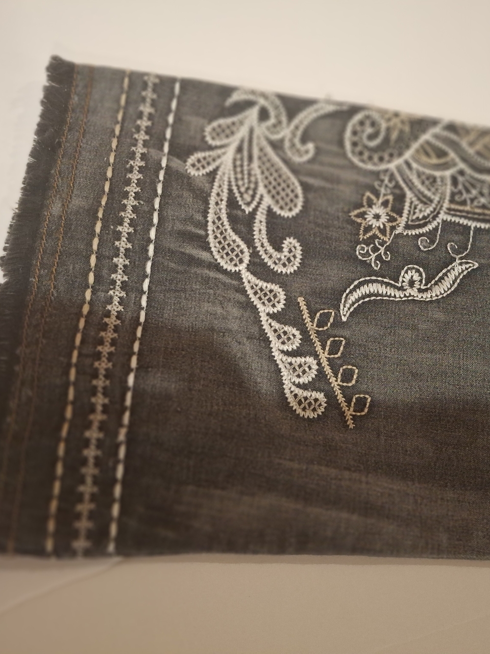Embroidered Boho Slate Gray Peasant Dress - Picture 5 of 16